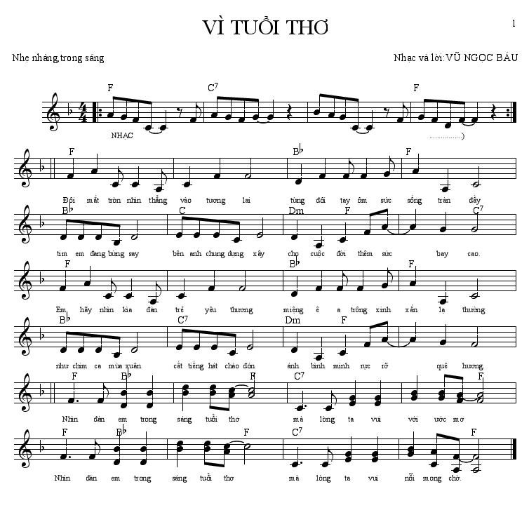 Sheet nhạc Vì Tuổi Thơ